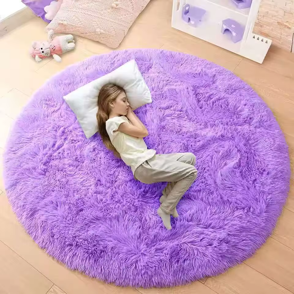 VIKAMA tapis ronds moelleux pour chambre de filles tapis violet doux Shaggy dans le salon tapis de c