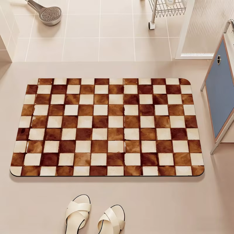 Tapis de salle de bain absorbant et antidérapant, décoration intérieure, bleu clair, motif géométriq