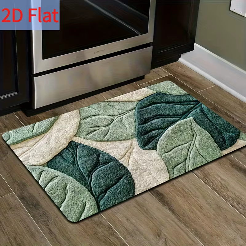 Tapis de cuisine à motif de feuilles vertes printanières, lavable en machine, adapté aux entrées, au