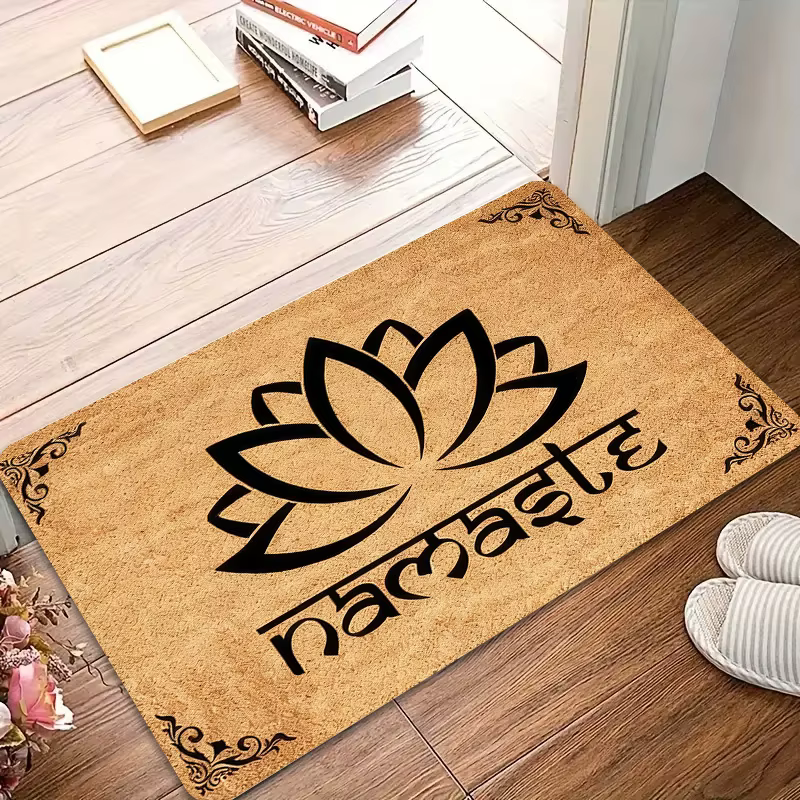 VIKAMA Tapis de bienvenue antidérapant et résistant à l'usure avec motif Fleur de Lotus Namaste, tap