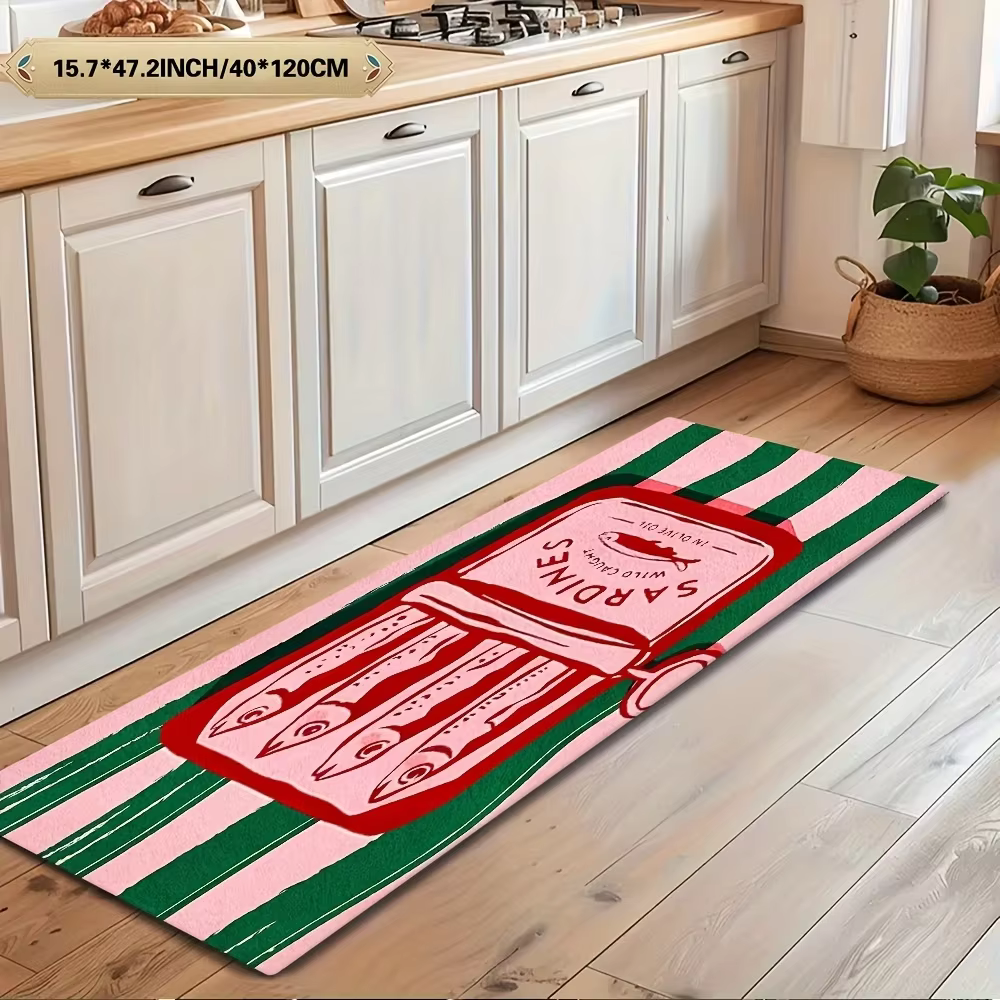 Tapis de cuisine rétro motif floral boîte de conserve de sardines, tapis de couloir, décoration vint