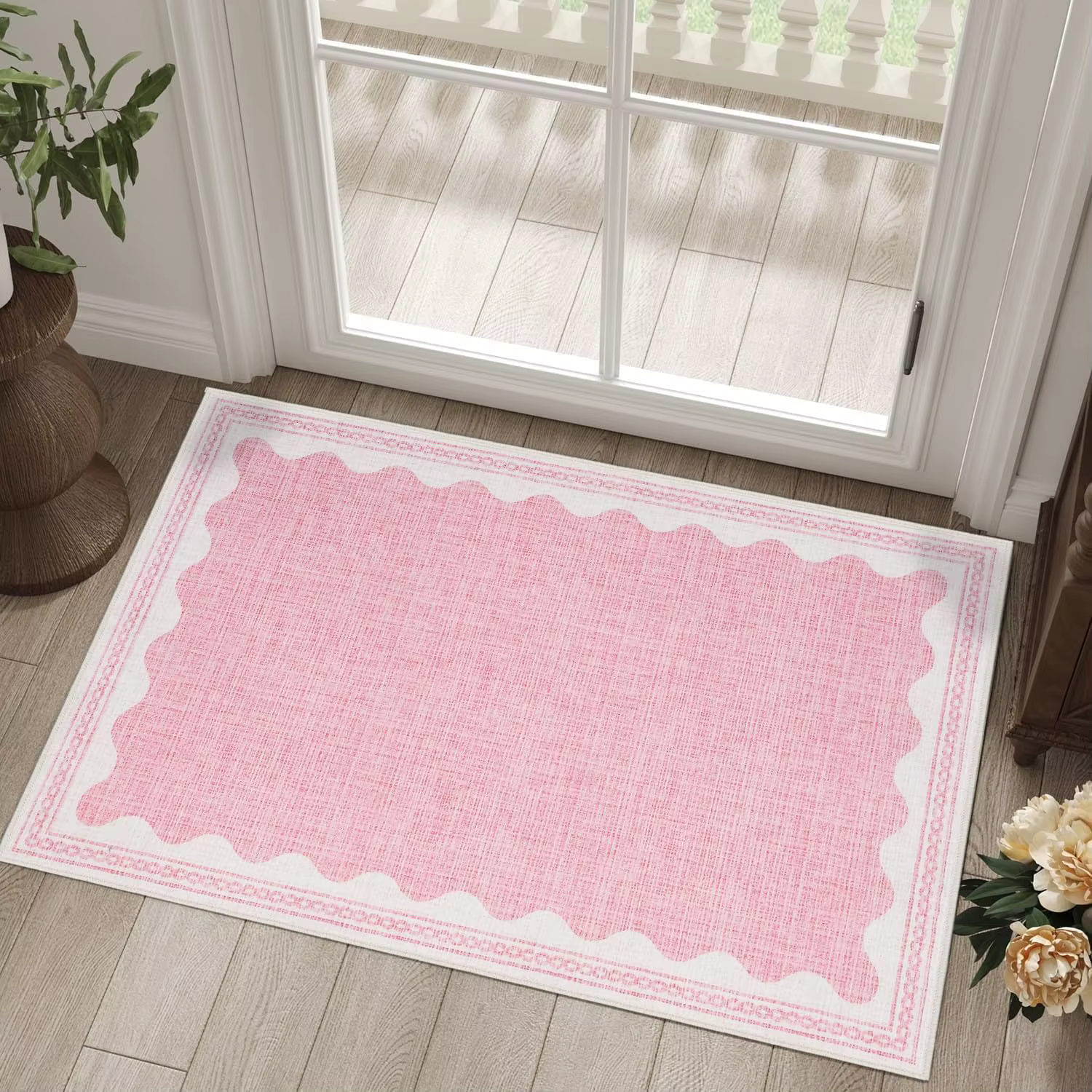 Tapis de porte rectangulaire rose, Design Simple, pour entrée, chambre à coucher, cuisine, antidérap