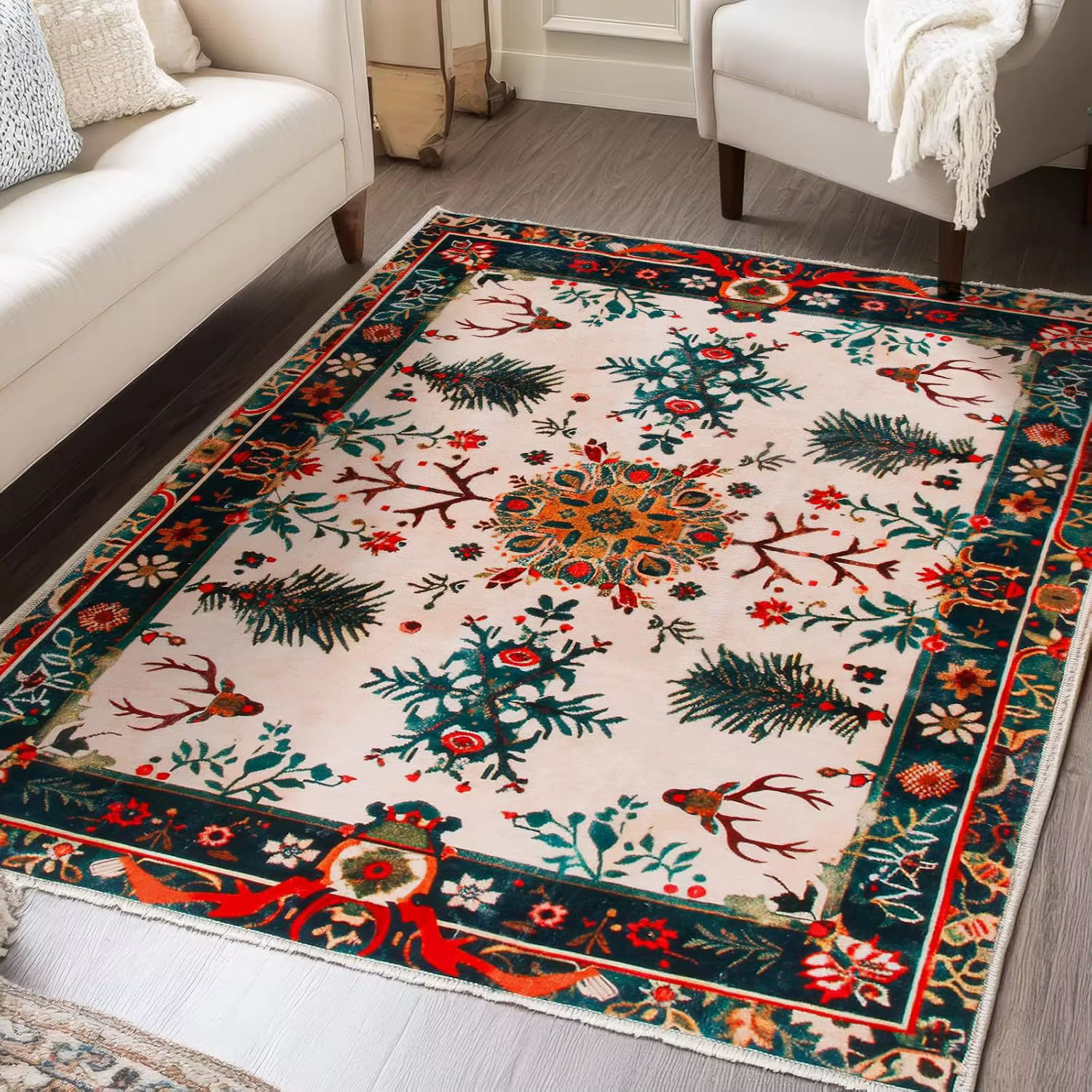 Tapis bonhomme de neige de noël pour salon, à poils bas, en velours cristal, lavable, antidérapant,