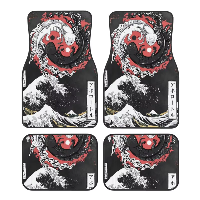 Tapis de sol de voiture japonais Wave Yin Yang, ajustement universel, doux, imperméable, antidérapan