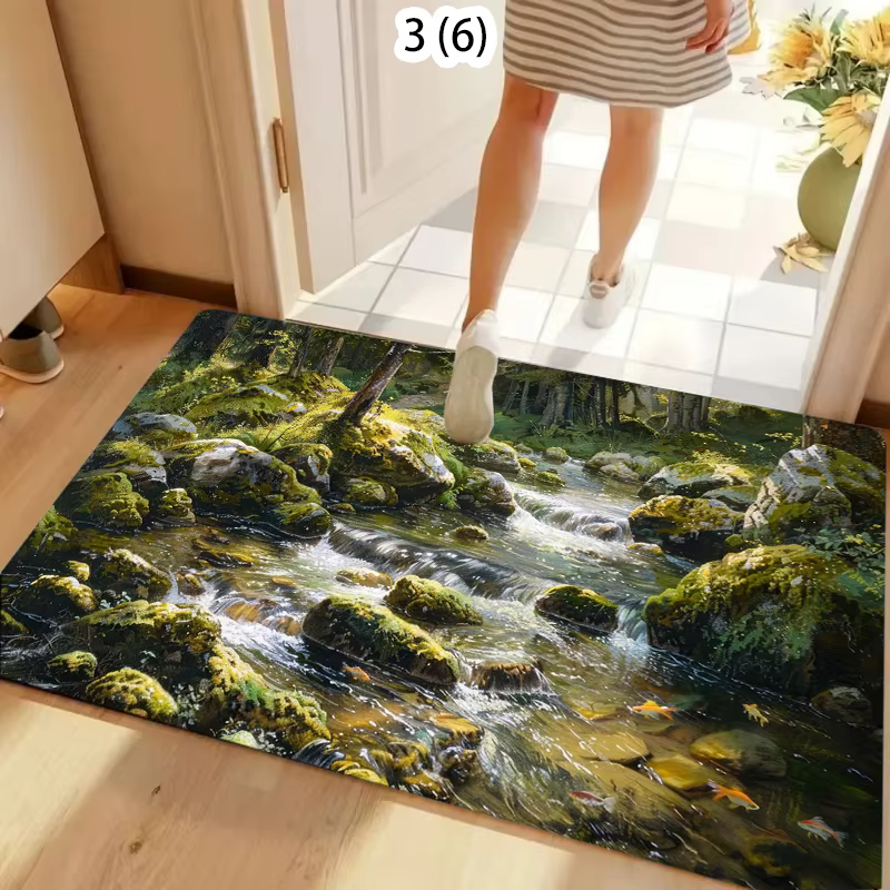 Tapis de sol antidérapant motif forêt et mousse pour entrée, salle de bain, cuisine, décoration inté