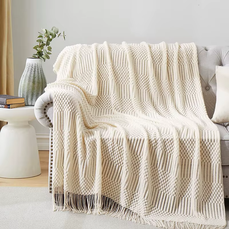 Blanc Boho jeter couvertures texturées grandes couvertures tricotées épais Vintage luxe jeter couvre