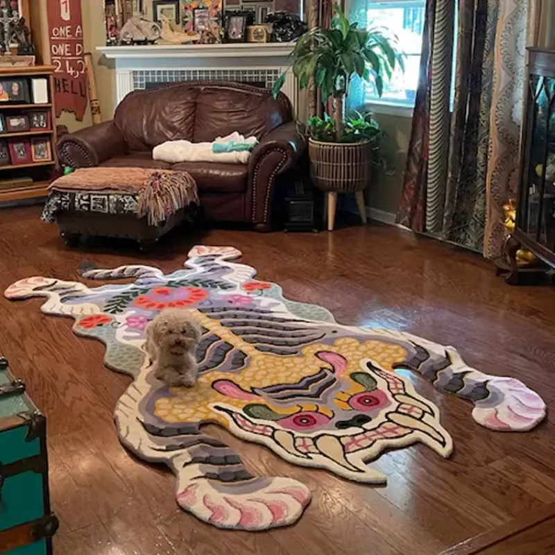 Tapis en forme de tigre VIKAMA – Tapis de chevet chaud et antidérapant pour chambre à coucher, tapis