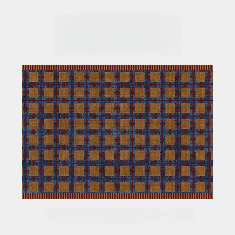 Tapis de salon vintage marron à carreaux imprimés, style Dopamine, tapis de chambre doux, décoration