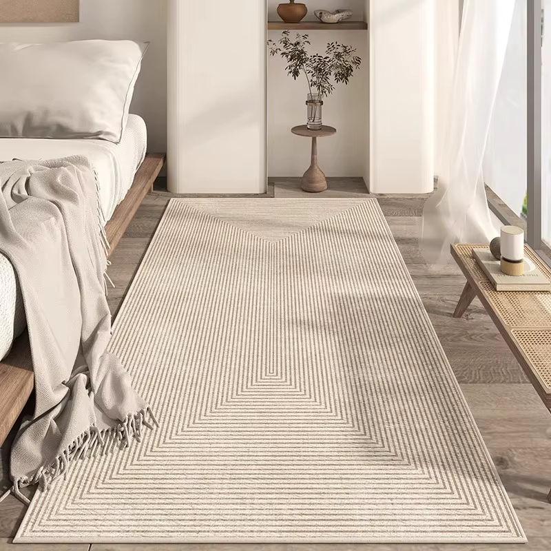 Tapis de chambre à coucher, décoration de maison, tapis de chevet Beige, tapis de sol antidérapant,