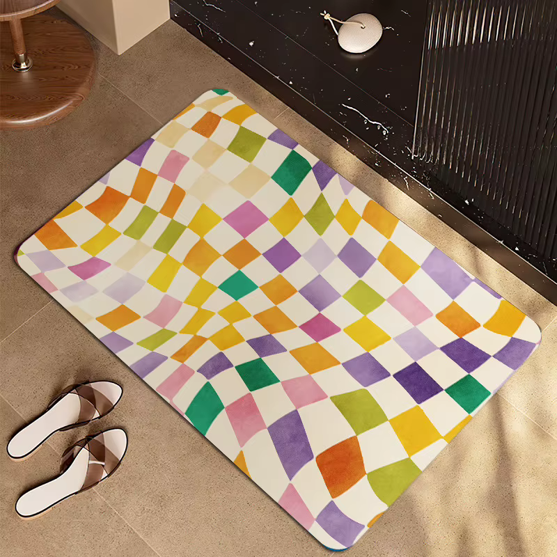 Tapis à motif de diamant coloré, Style Art moderne, dégradé multicolore, sol doux pour salle de bain