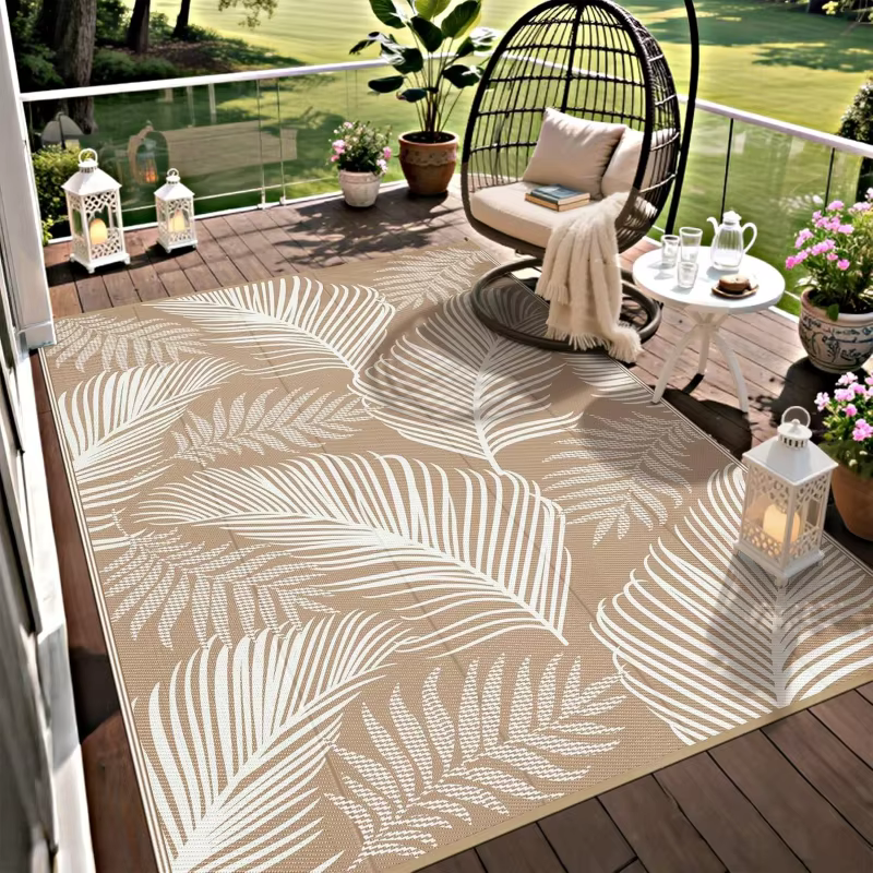 VIKAMA Tapis d'extérieur antidérapant et lavable à motif feuilles de palmier tropicales, style bohèm