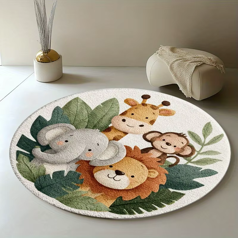 Tapis rond VIKAMA avec animaux de la jungle, tapis de sol mignon pour chambre d'enfant, tapis antidé