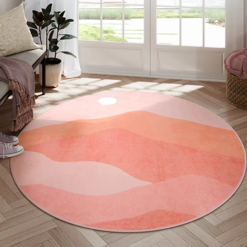 Grand tapis rond géométrique de paysage, couches de montagne vertes, décor moderne pour salon, chamb