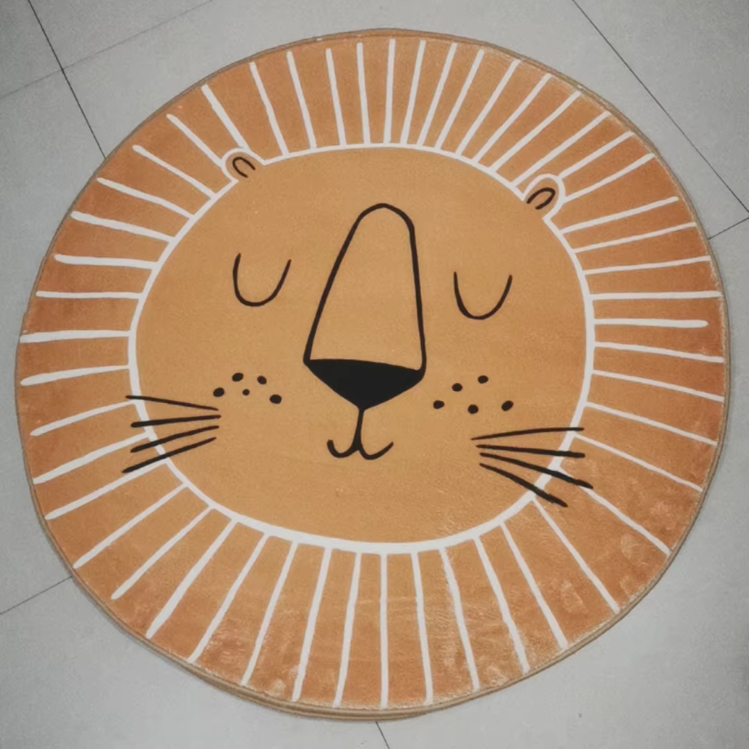 Tapis de jeu rond en forme de Lion de dessin animé pour enfants, tapis rond pour salon, chambre à co