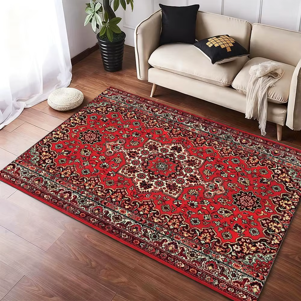 Tapis persan rouge en flanelle, peluche confortable, épais, doux et chaud, pour l'hiver, antidérapan