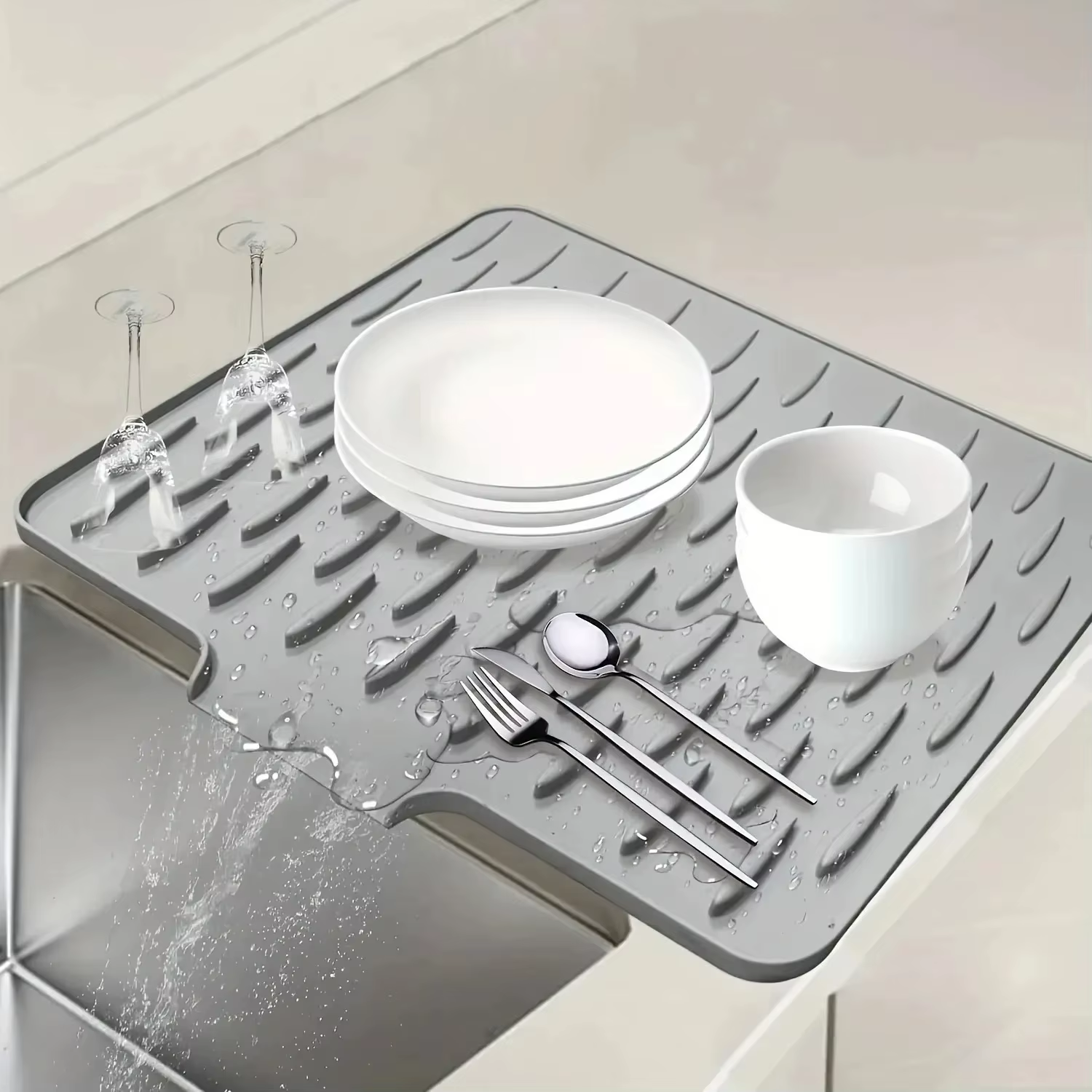 Tapis de drainage en silicone pour cuisine avec design de drainage intégré, facile à nettoyer, adapt