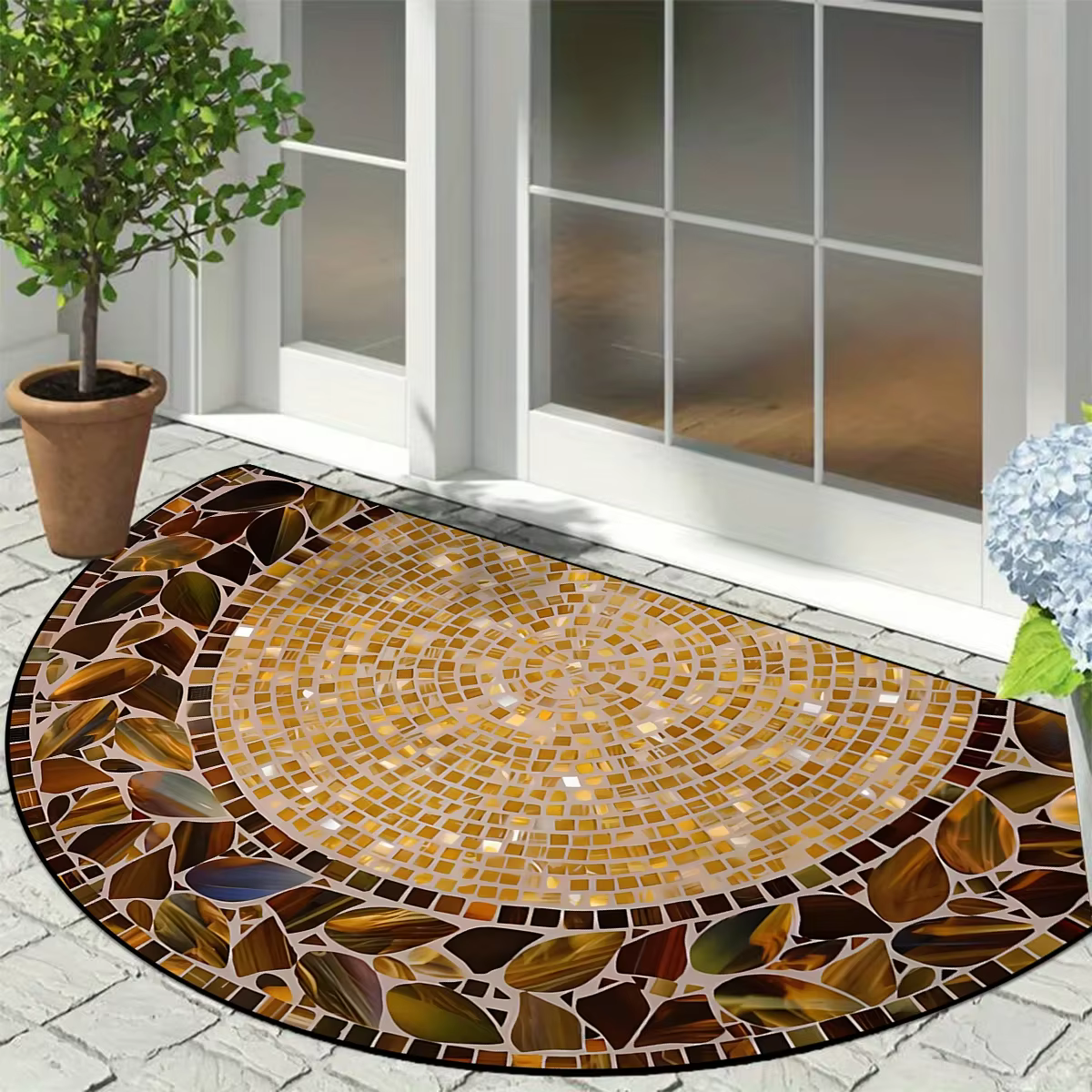 Tapis d'entrée antidérapant, résistant à la saleté, résistant à l'usure, semi-circulaire, imitation 