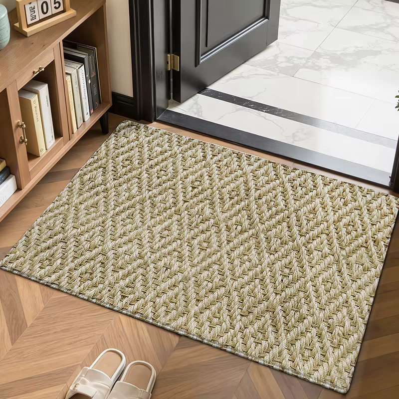 Nouveau paillasson à motif tissé solide, texture rotin simulé, antidérapant, résistant à l'usure, po