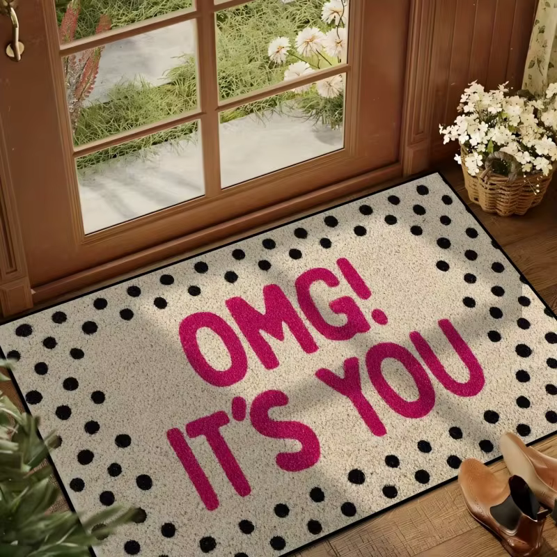 Tapis d'entrée en fibre de coco avec motif de chat de dessin animé, antidérapant et lavable