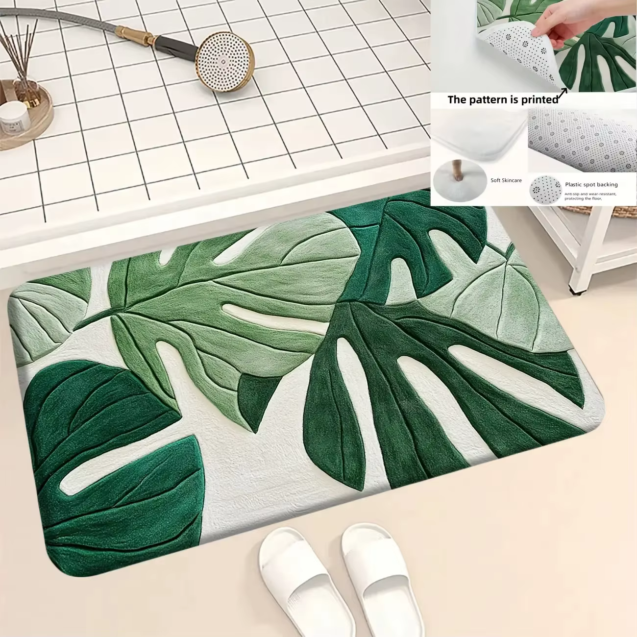 Tapis de sol 2D à motif de feuilles vertes, décoration d'intérieur, tapis à motif de plantes tropica