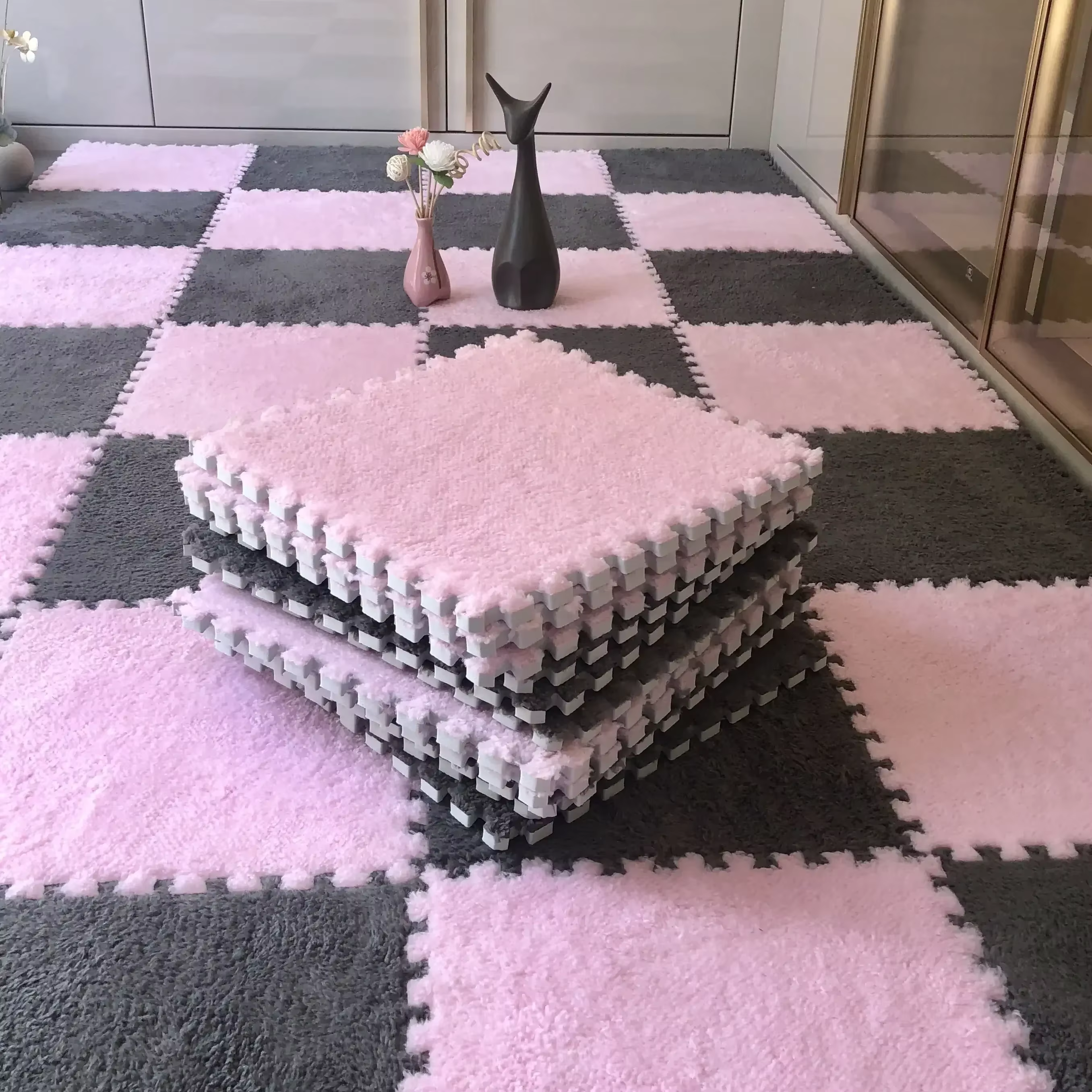 Lea-Tapis en peluche souple pour enfants, tapis de puzzle en polymères, virus chauds, carreaux d'exe