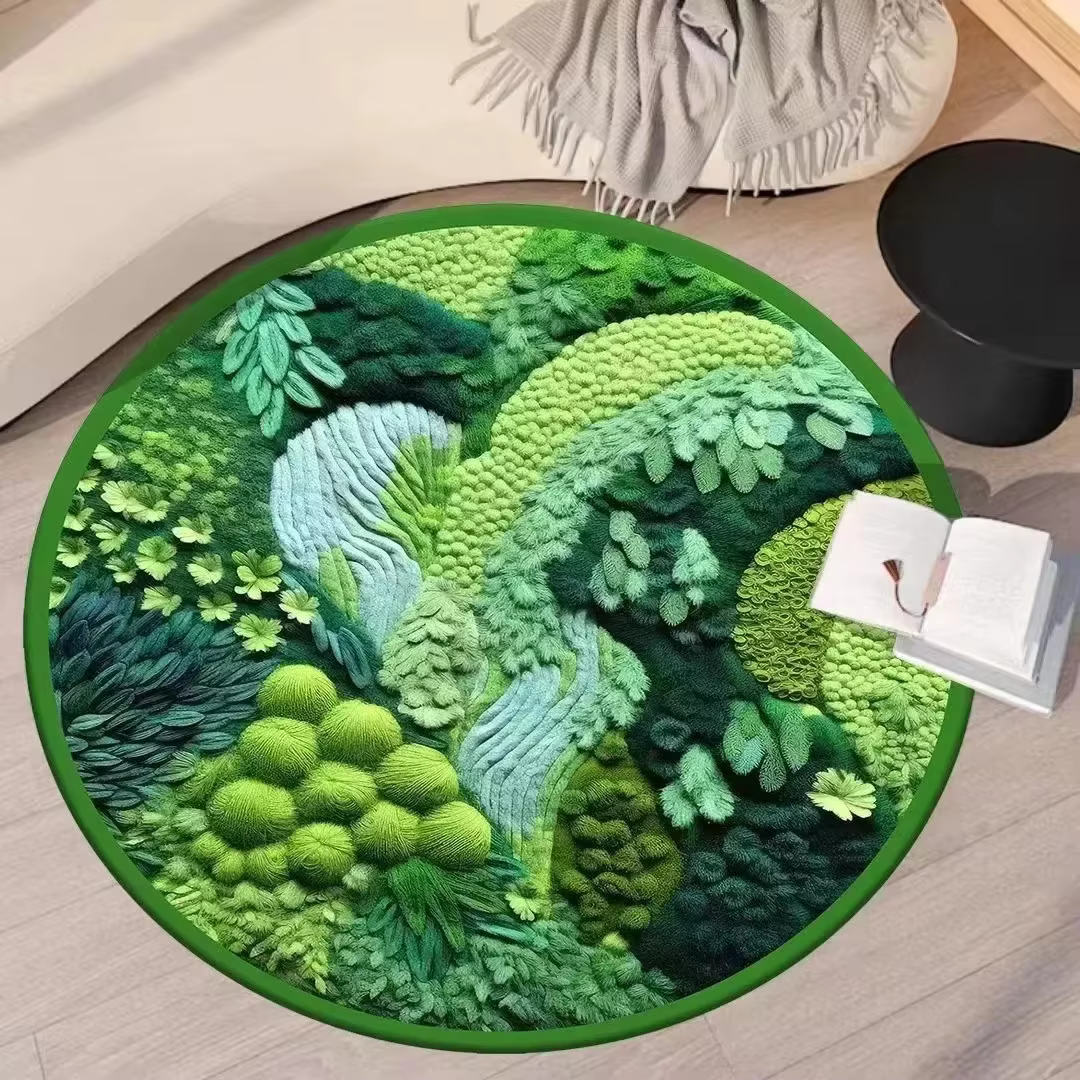 Tapis rond en Imitation cachemire, mousse, plante verte, forêt, maison, salon, chambre à coucher, co