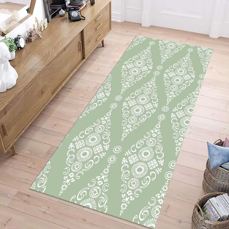 Tapis de couloir géométrique vert sauge antidérapant, long tapis de sol bohème vintage à motif en sp
