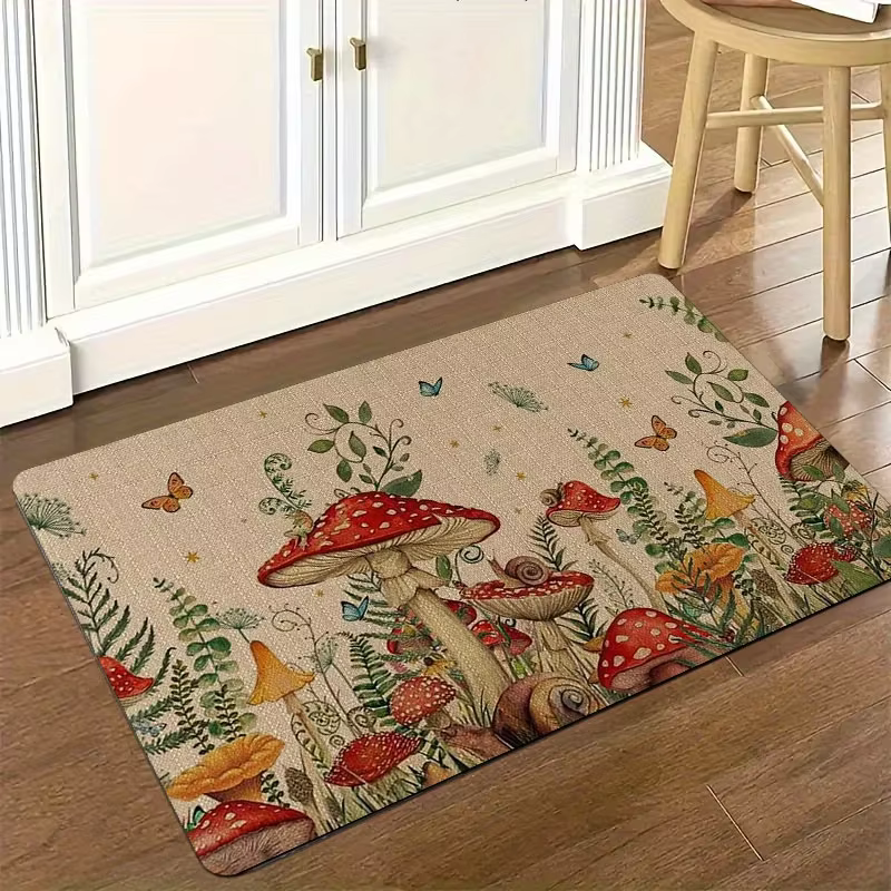 Tapis style champignon et papillon, antidérapant, facile à nettoyer, adapté pour la salle de bain, l