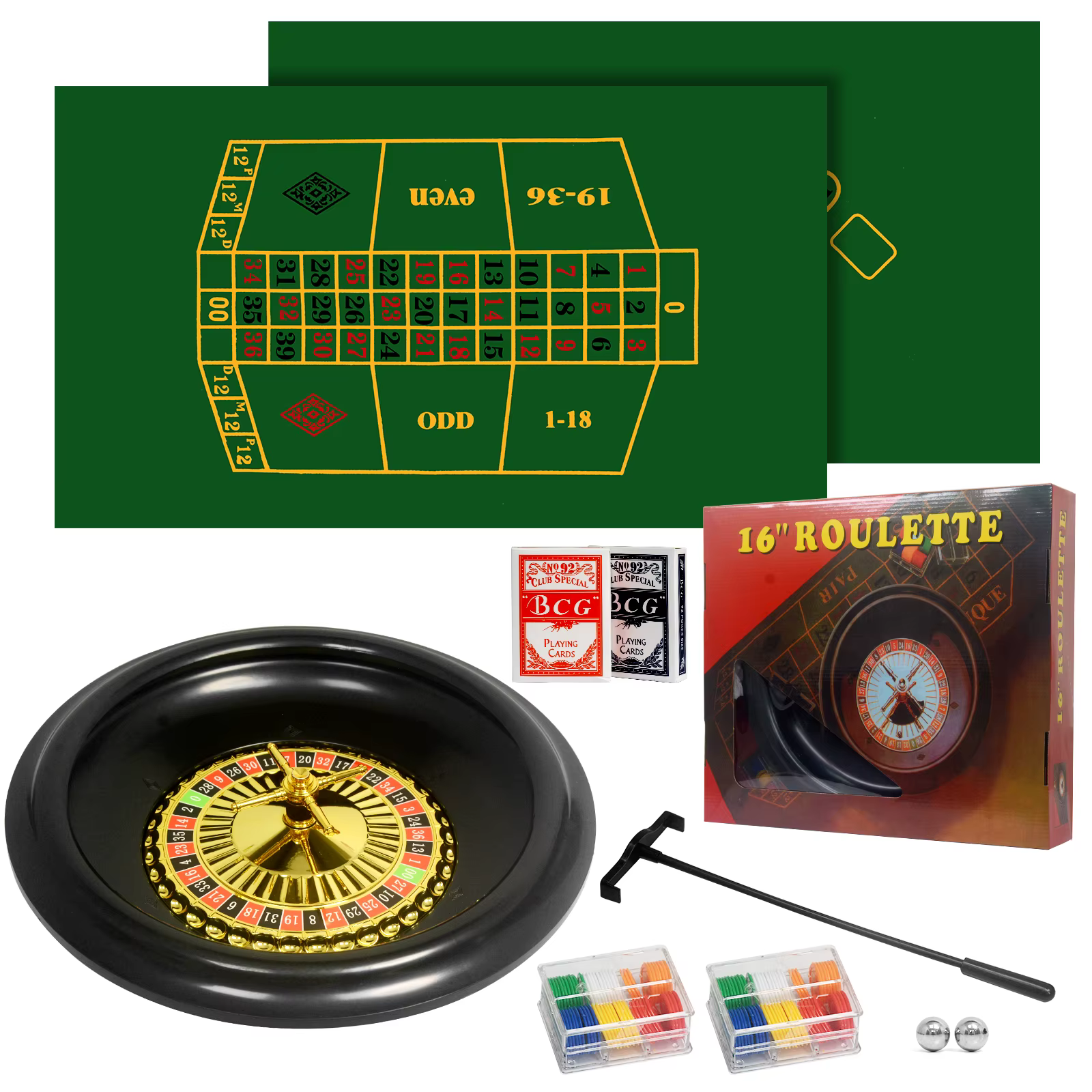 Ensemble de jeu de roulette de casino avec 120 jetons, 2 paires de cartes de poker, tapis de jeu dou