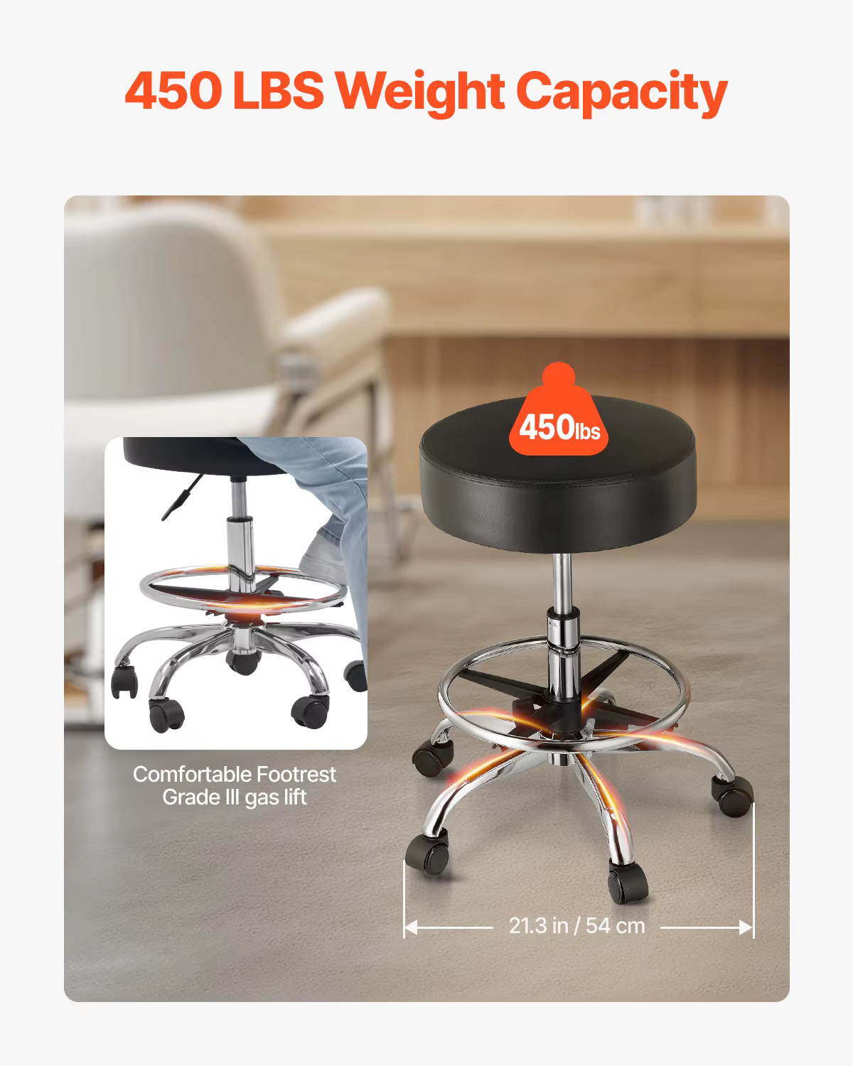 SucceBuy Tabouret roulant avec roulettes Capacité de poids de 450 lb Tabouret roulant rond Chaise ré