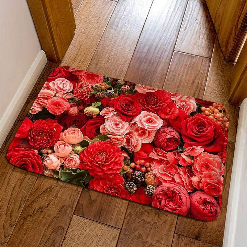 Paillasson d'entrée imprimé fleur de Rose romantique, tapis de bienvenue antidérapant pour la cuisin
