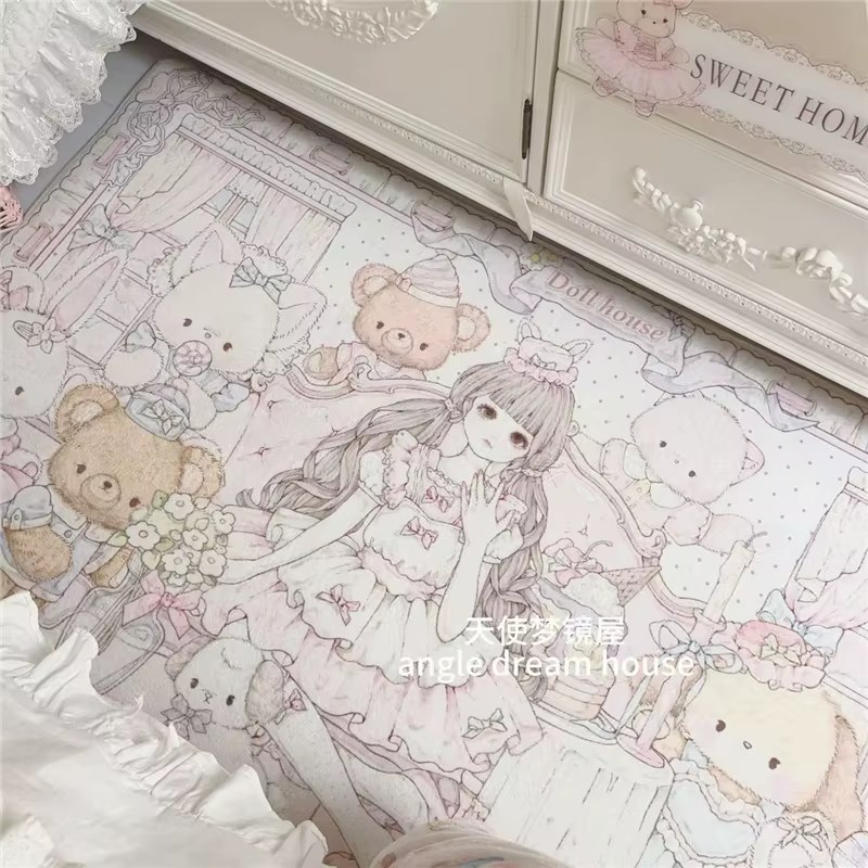Grand tapis rectangulaire de dessin animé pour filles, tapis d'animaux mignons, tapis de chevet, déc