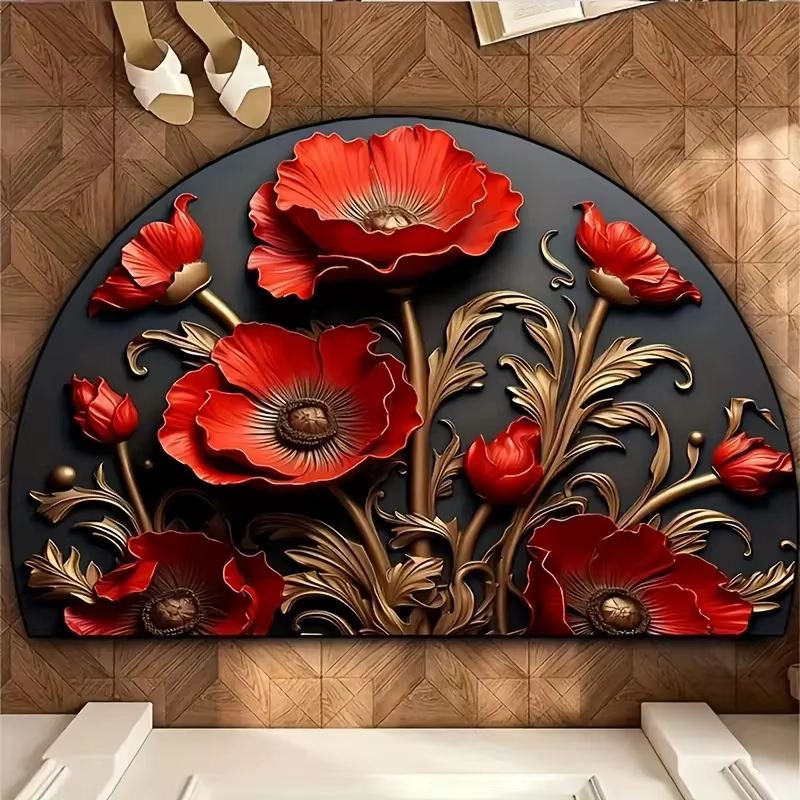 VIKAMA – tapis Semi-circulaire en flanelle florale, doux et antidérapant, pour cuisine, intérieur et