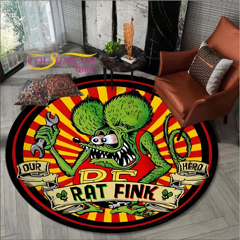 Tapis de sol rond rétro Rat Fink lea, décor de salon, tapis pour lit, chaise, polymères, cadeaux