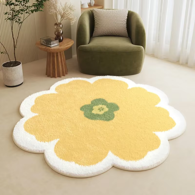 Tapis en peluche de Style nordique, décoration de salon, moelleux et doux en forme de fleur, simples