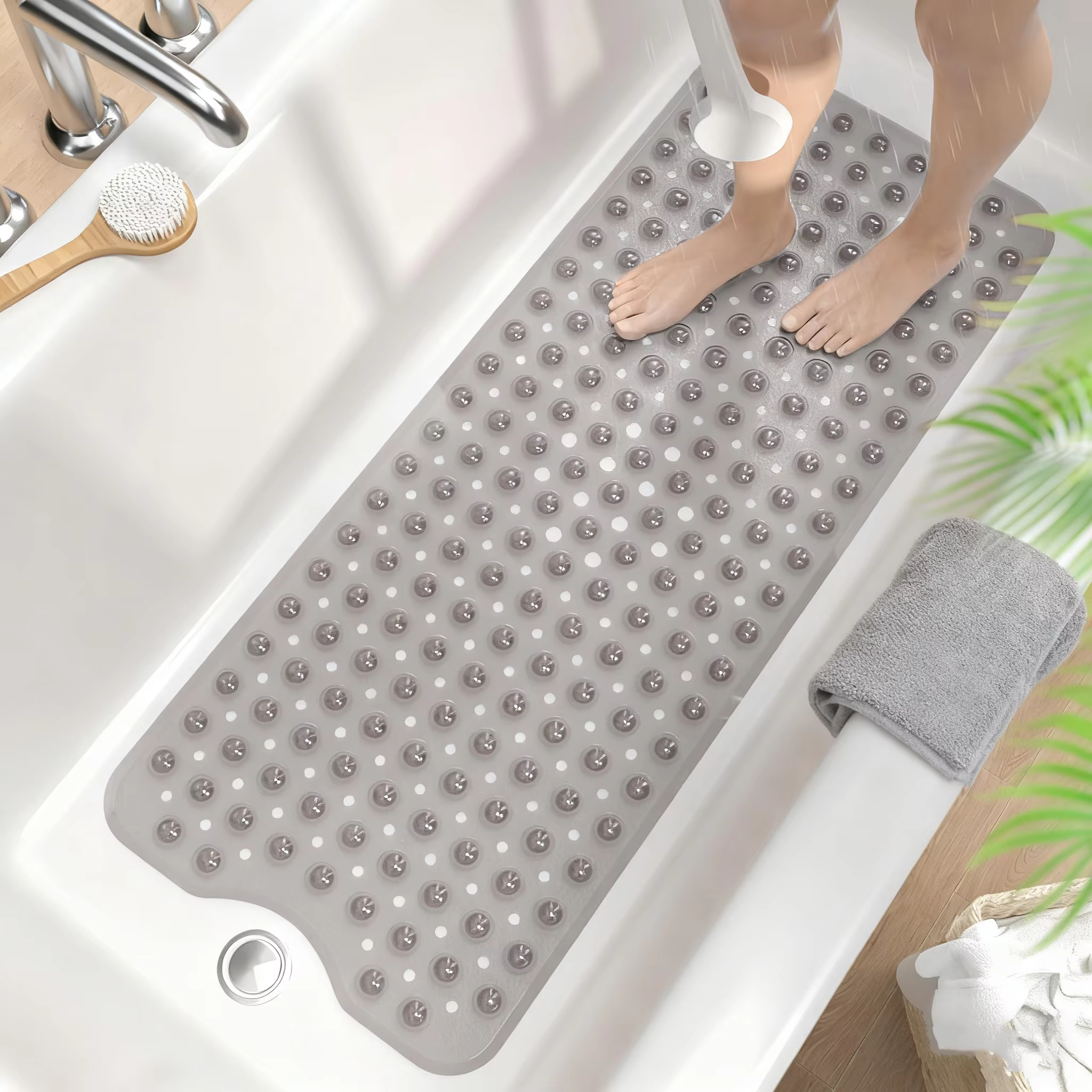 Tapis de baignoire Extra Long antidérapant 40x16 pouces, tapis de douche intérieurs avec ventouses e