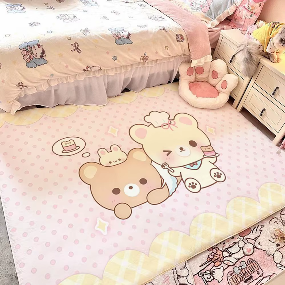 Tapis en fausse fourrure de cachemire Rilakkuma, tapis moelleux esthétique, tapis antidérapant doux 