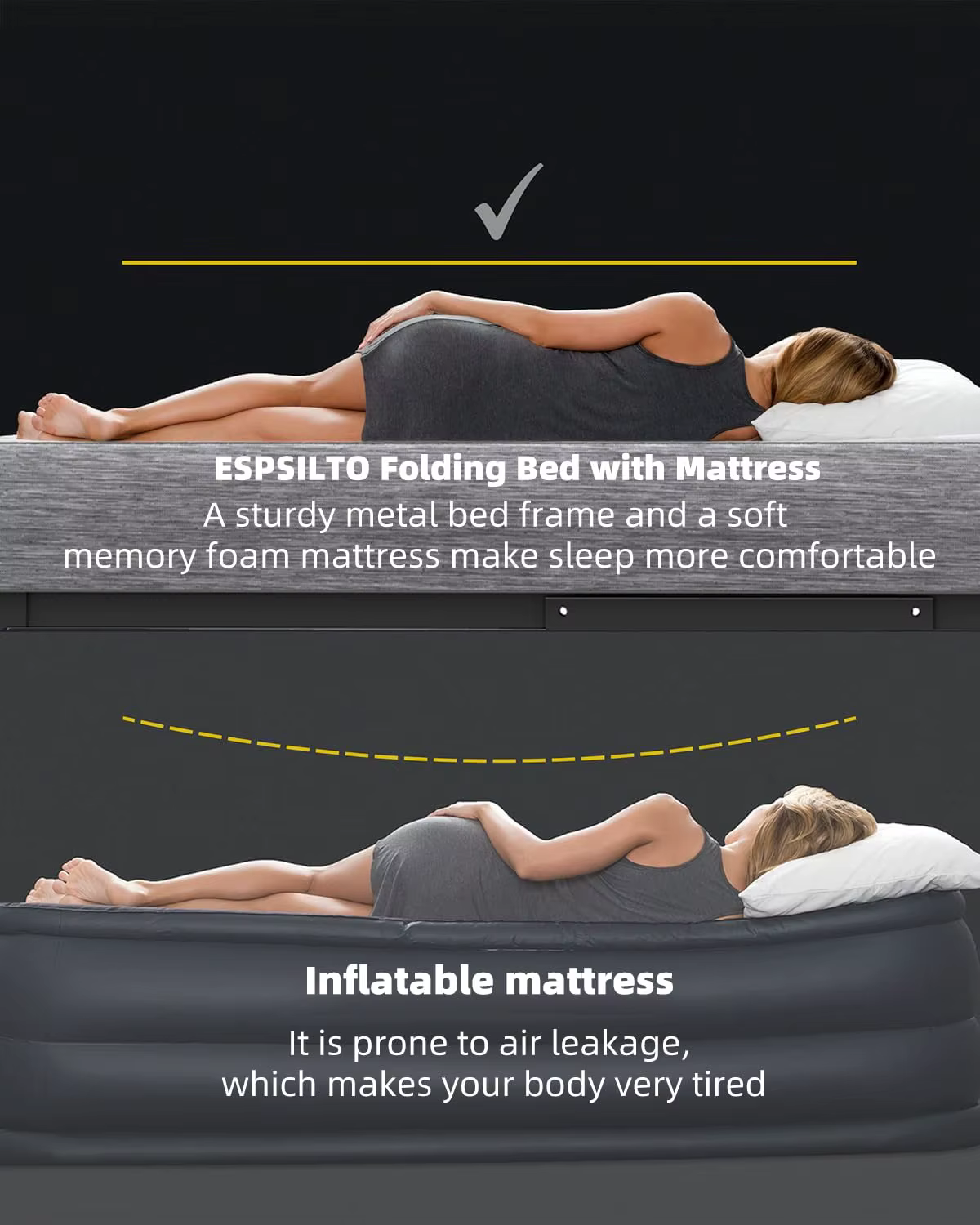 Lit pliant grand format avec matelas - Lit pliant extra large 75''x54'' pour invités, gain de place,