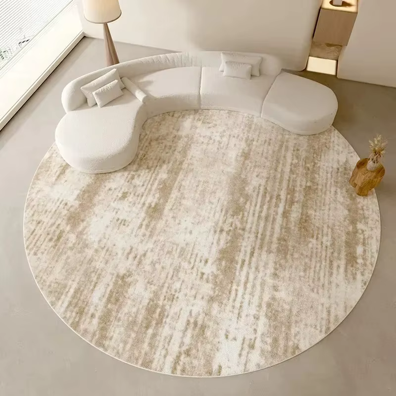 Tapis rond à Texture abstraite beige, en flanelle douce, moderne et minimaliste, Design de ton neutr