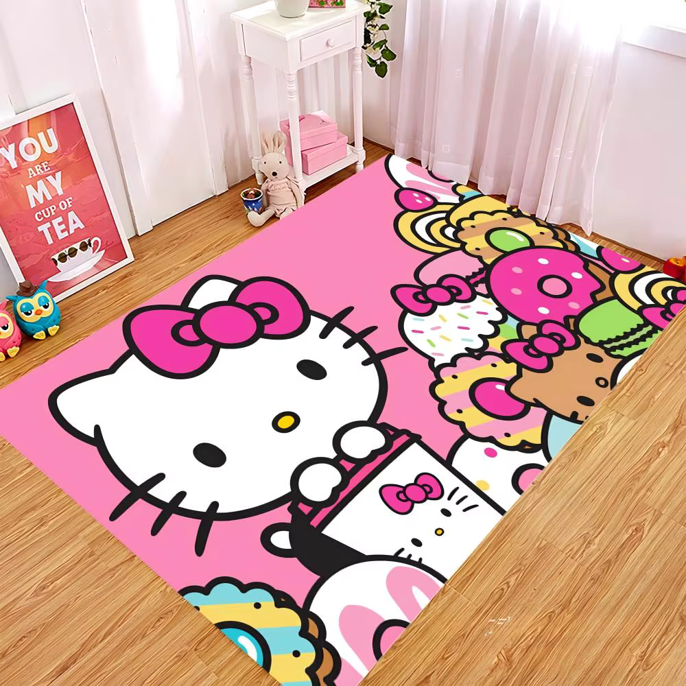 Tapis rectangulaire Kawaii Hello Kitty, motif cœur d'ours en peluche, antidérapant, grand tapis de s