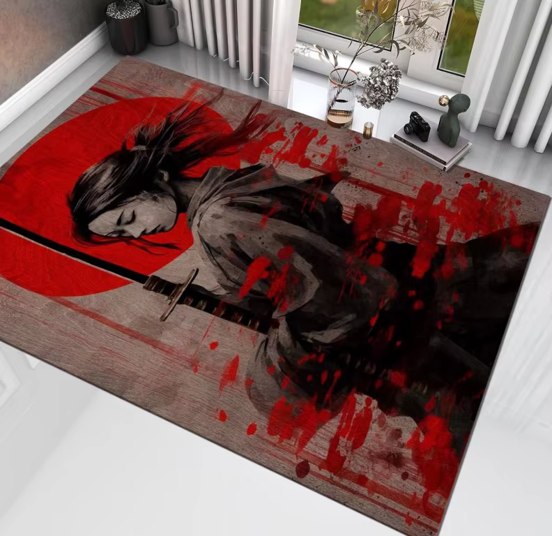 Tapis de style japonais, tapis de calligraphie Kanji, accent zen samouraï, tapis de style asiatique