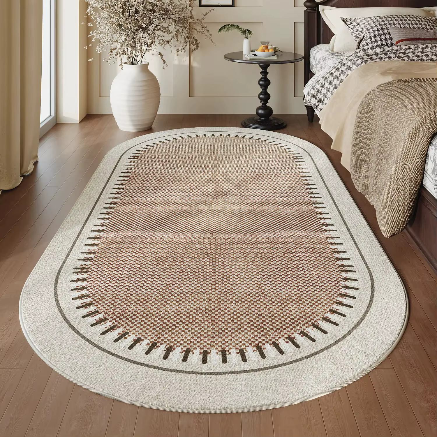 Tapis minimaliste VIKAMA en tissu, antidérapant, lavable, épais, de forme ovale, pour la décoration 