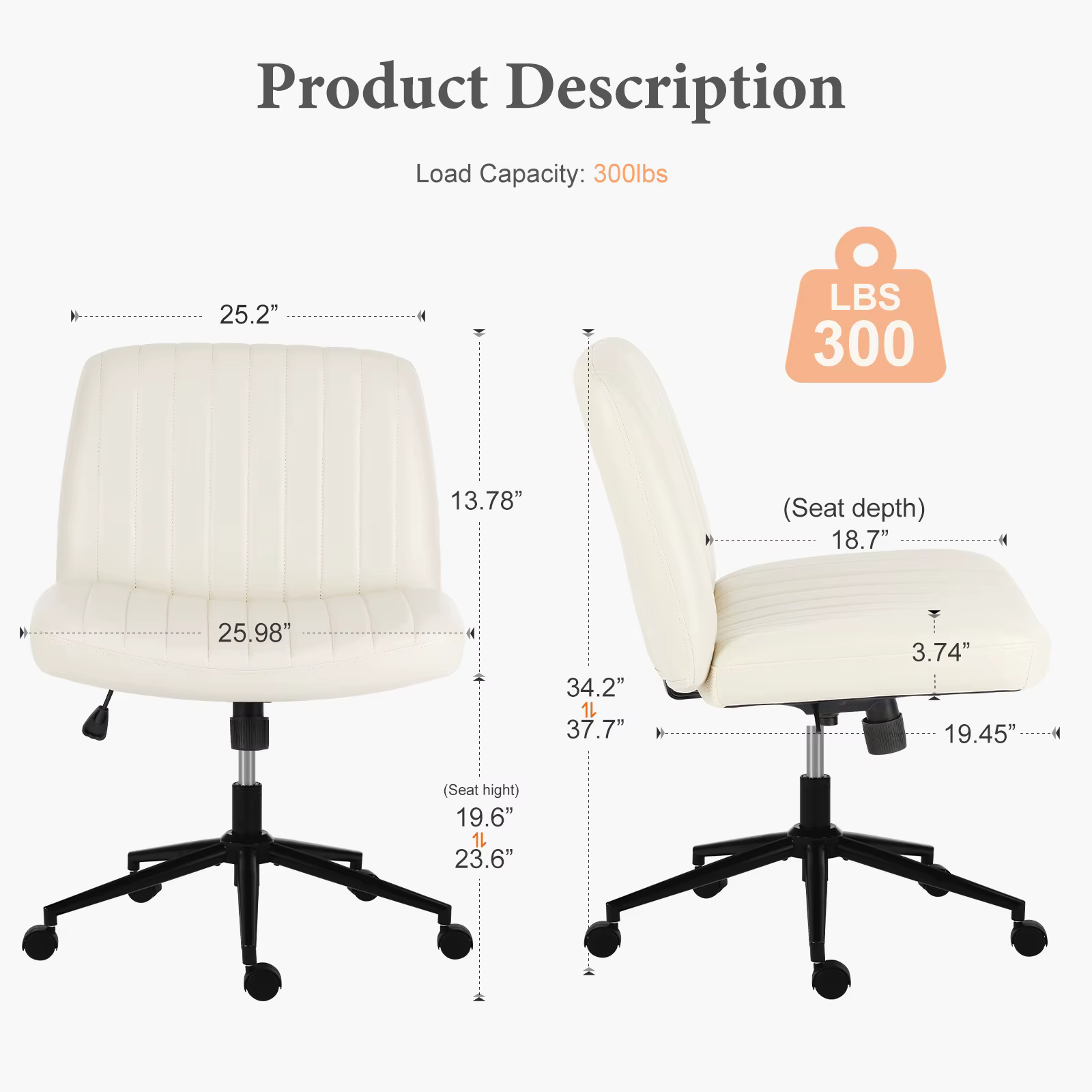 JHK chaises de bureau croisées sans accoudoirs avec roulettes chaise de bureau pivotante en cuir PU