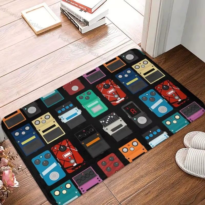  Tapis de rythme VIKAMA Rockstar – Flanelle en peluche avec graphiques de pédale de guitare, tapis