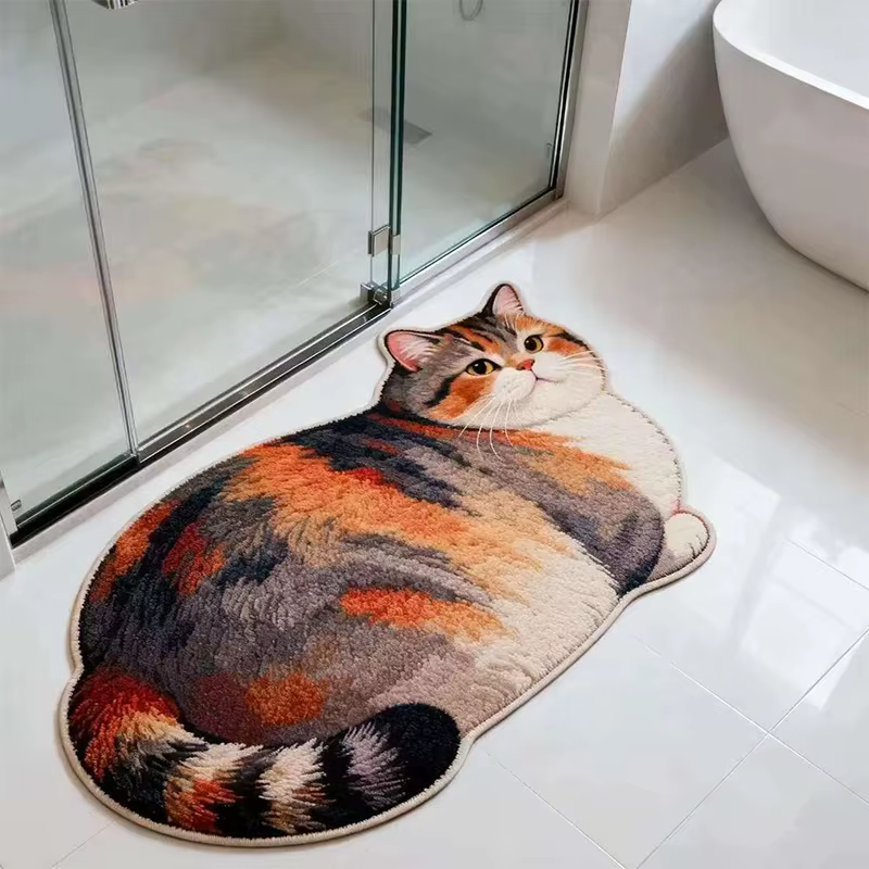 Tapis antidérapant en imitation cachemire en forme de chat mignon, pour la maison, la salle de bain,