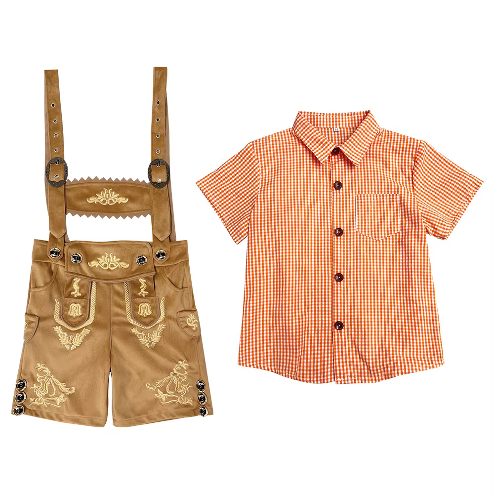 Costume d'Oktoberfest pour garçons, tenue de carnaval de bière, pantalon court marron, chemise, tenu