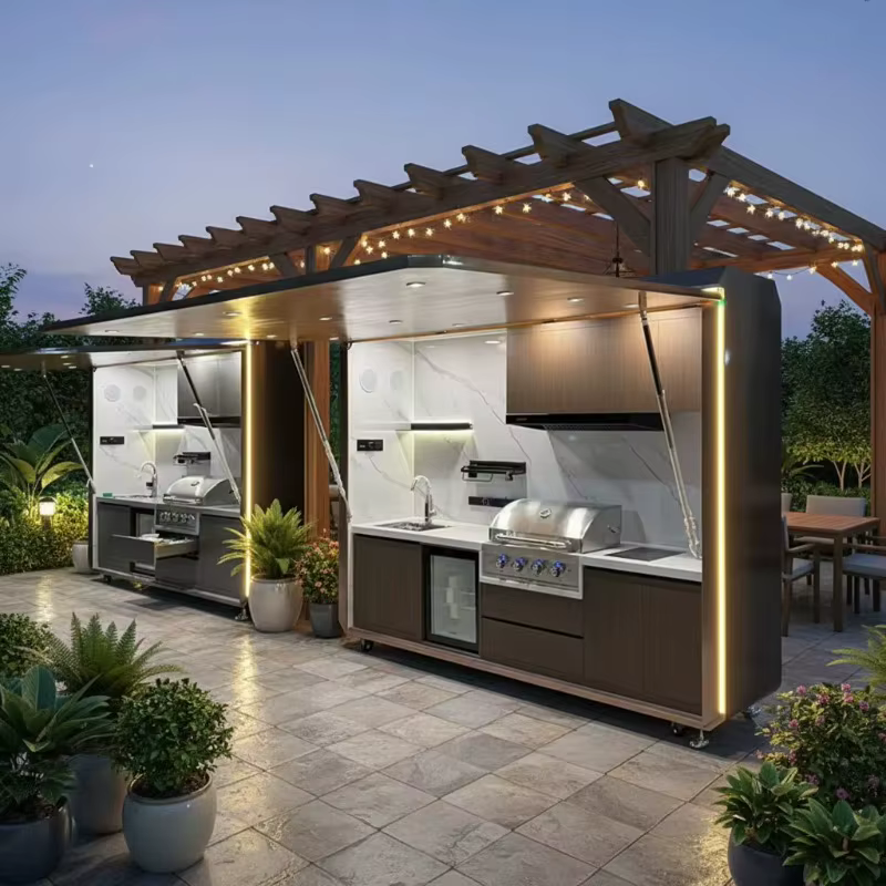 Cuisine extérieure commerciale préfabriquée modulaire pour jardin, resort, camping, événements, rési