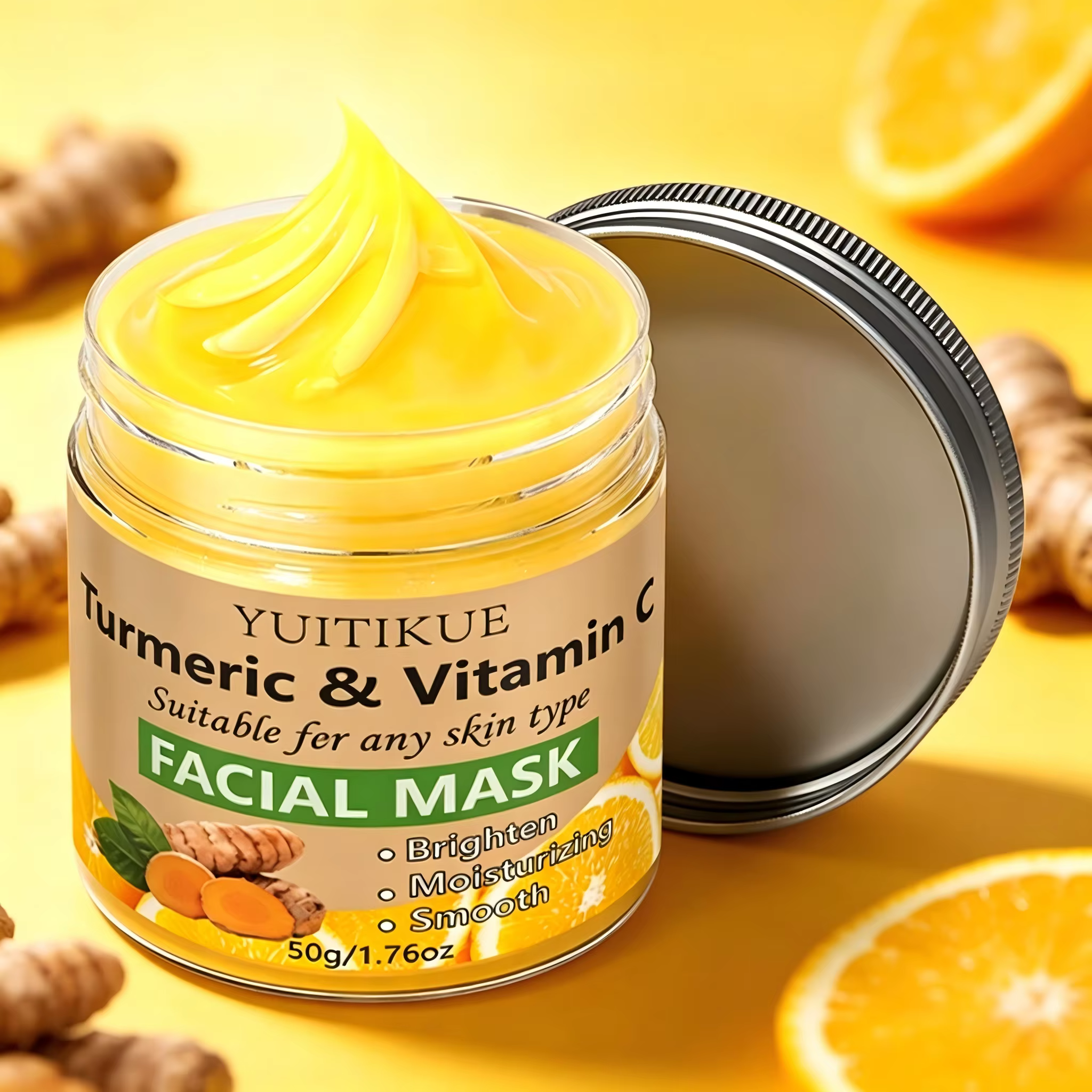Masque facial YUITIKUE au curcuma et à la vitamine C 50g, hydratant, revitalisant, uniformise le tei