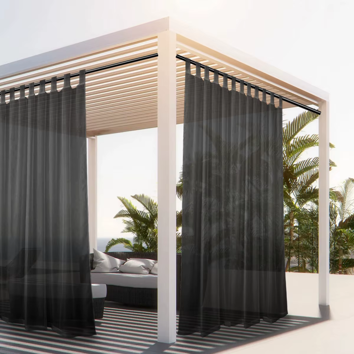 Rideau d'extérieur transparent avec languette, fibre de polyester transparente, rideau d'extérieur i
