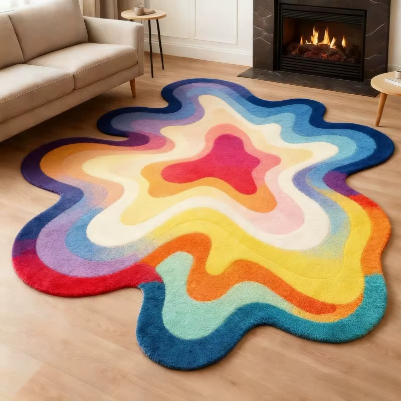 Tapis de décoration de chambre à coucher couleur Dopamine, Art abstrait, pour salon, peluche douce e